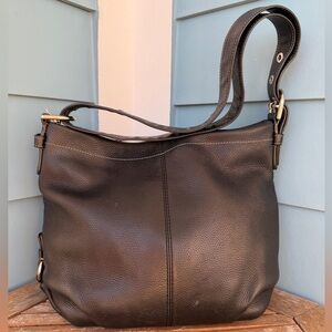Vintage Black Pebbled Leather Shoulder Bag Convertible Strap